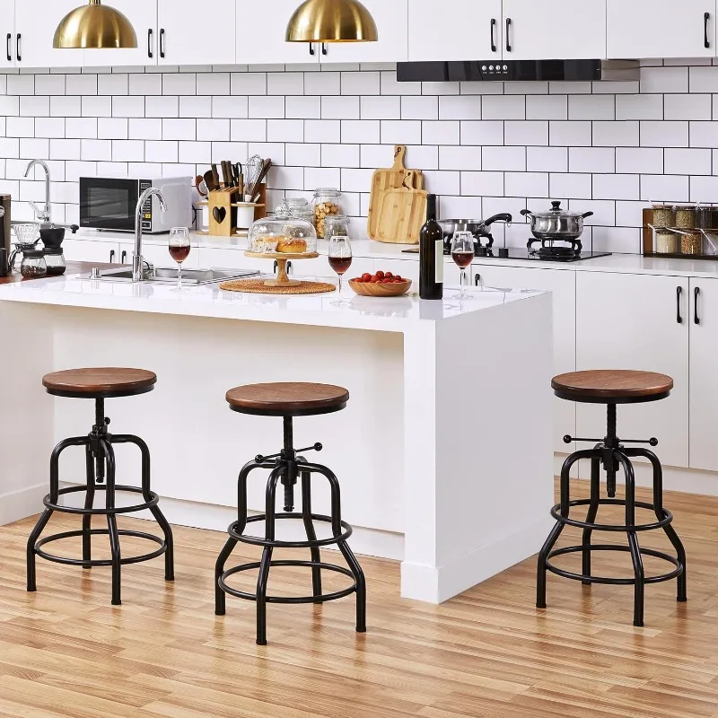 Industrial Bar Stool Vintage Counter Stool Rustic Counter Height Bar Stool Adjustable Metal Stool with Round Chair 20-27 In，1PCS
