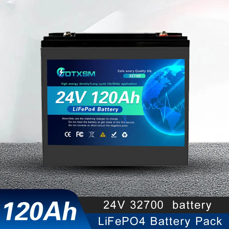 Baterai 100AH LiFePO4 32700 24V dengan BMS 120A Terintegrasi, Baterai Lithium Iron Phosphate Isi Ulang untuk RV, Tenaga Surya, Kelautan, Darat, dan Sistem Off-Grid