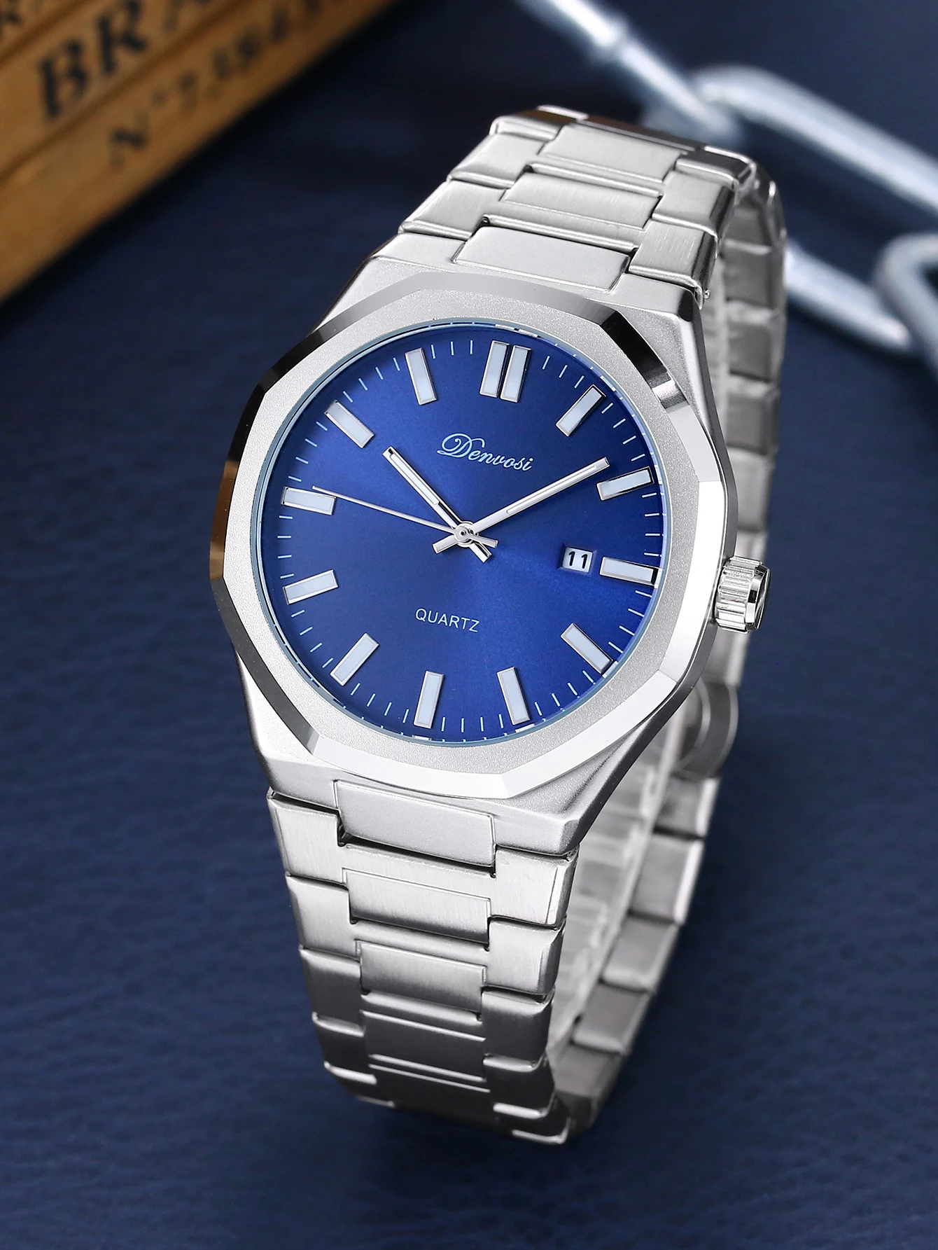 DENVOSI Men's Minimalist Formal Watch with Octagonal bezel and Date Window for Business and Leisure Men's Watch