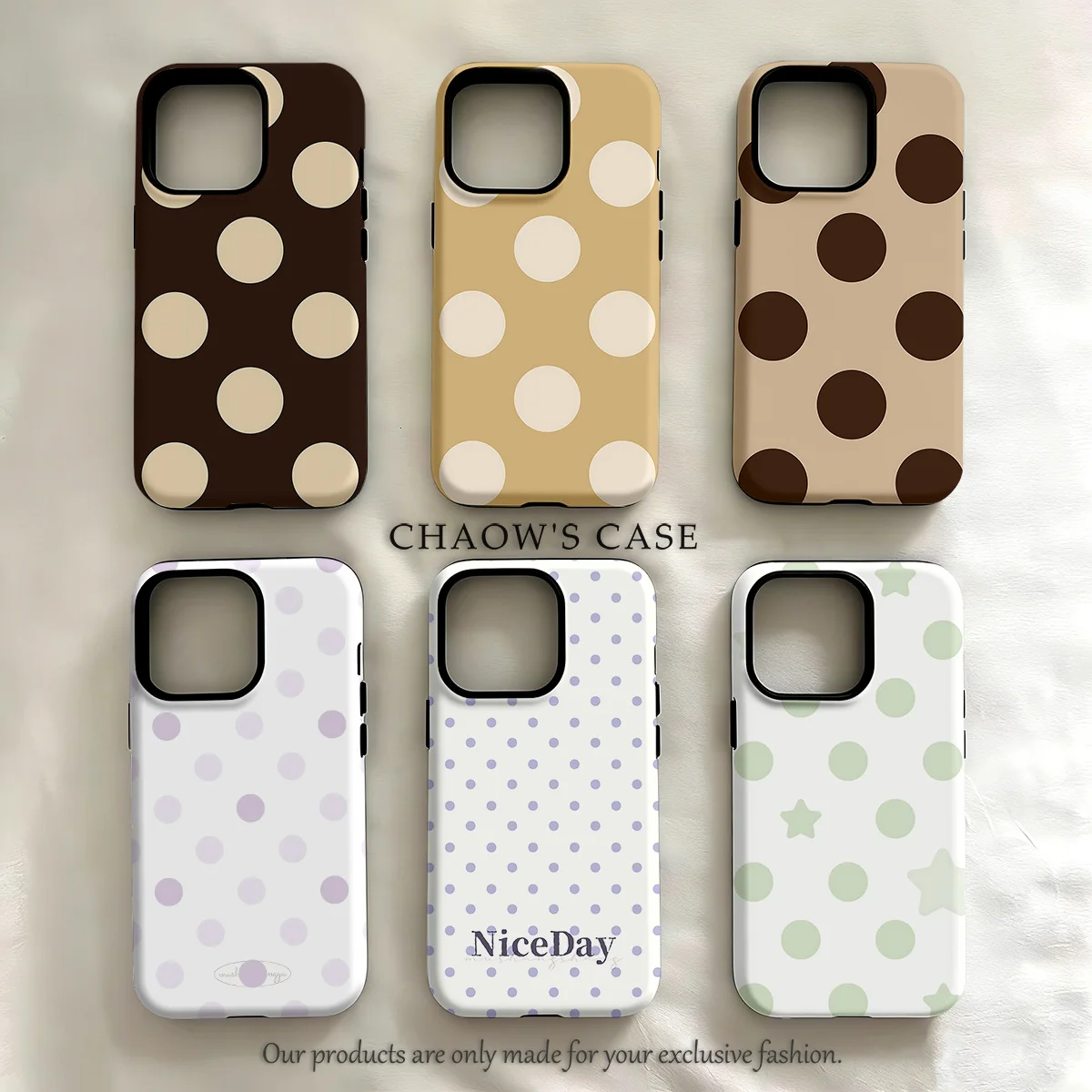 

Luxury mocha color polka dot series Phone Case for iPhone 17 16 15 14 13 12 11 Pro Max Air Plus Luxury Double-layer Back Cover