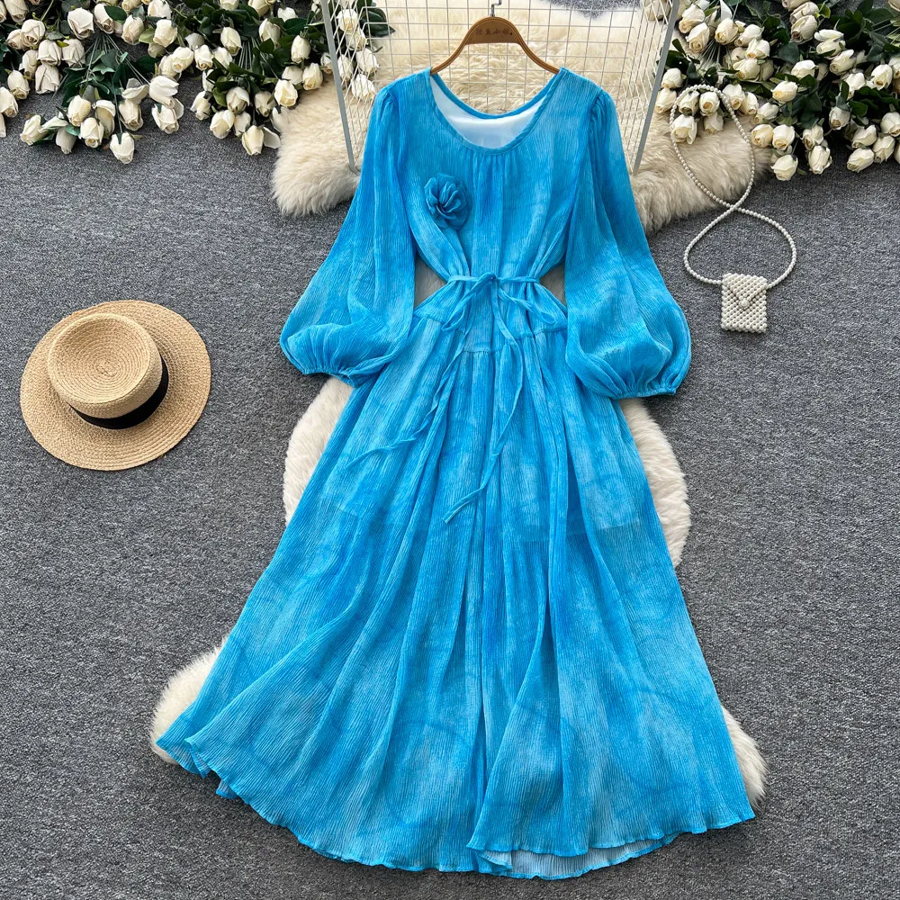 2026 Spring Fairycore Fuchsia Flowy Evening Gown Women Sexy Tie Waist Boho Resort Wear Outfit Birthday Party Dress Mujer Fashion