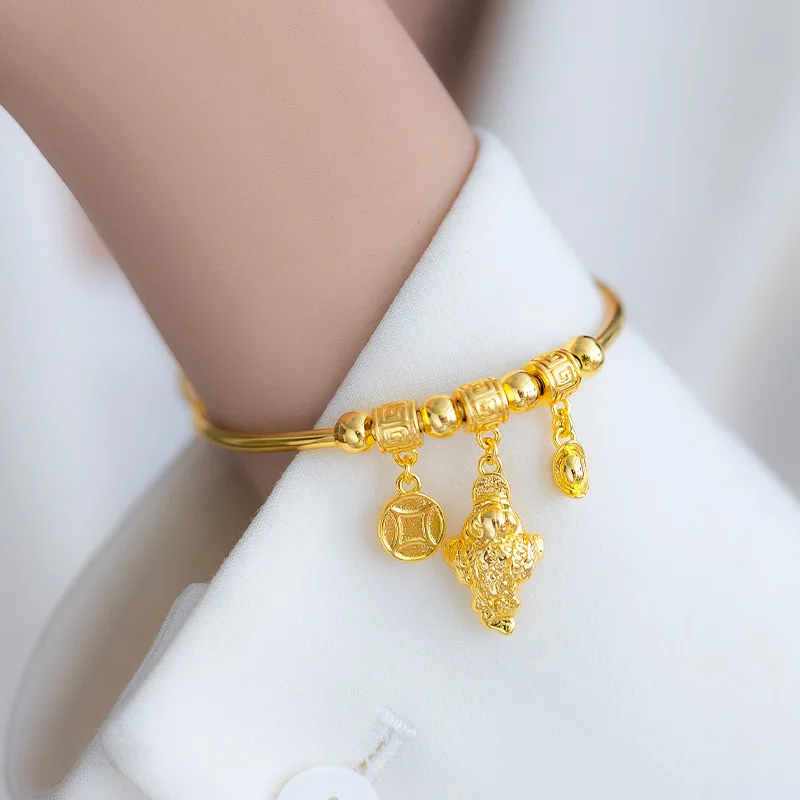 New Chinese style au9999 gold treasure treasure push and pull bracelet 24K real gold gold gold coin Gold Toad bracelet