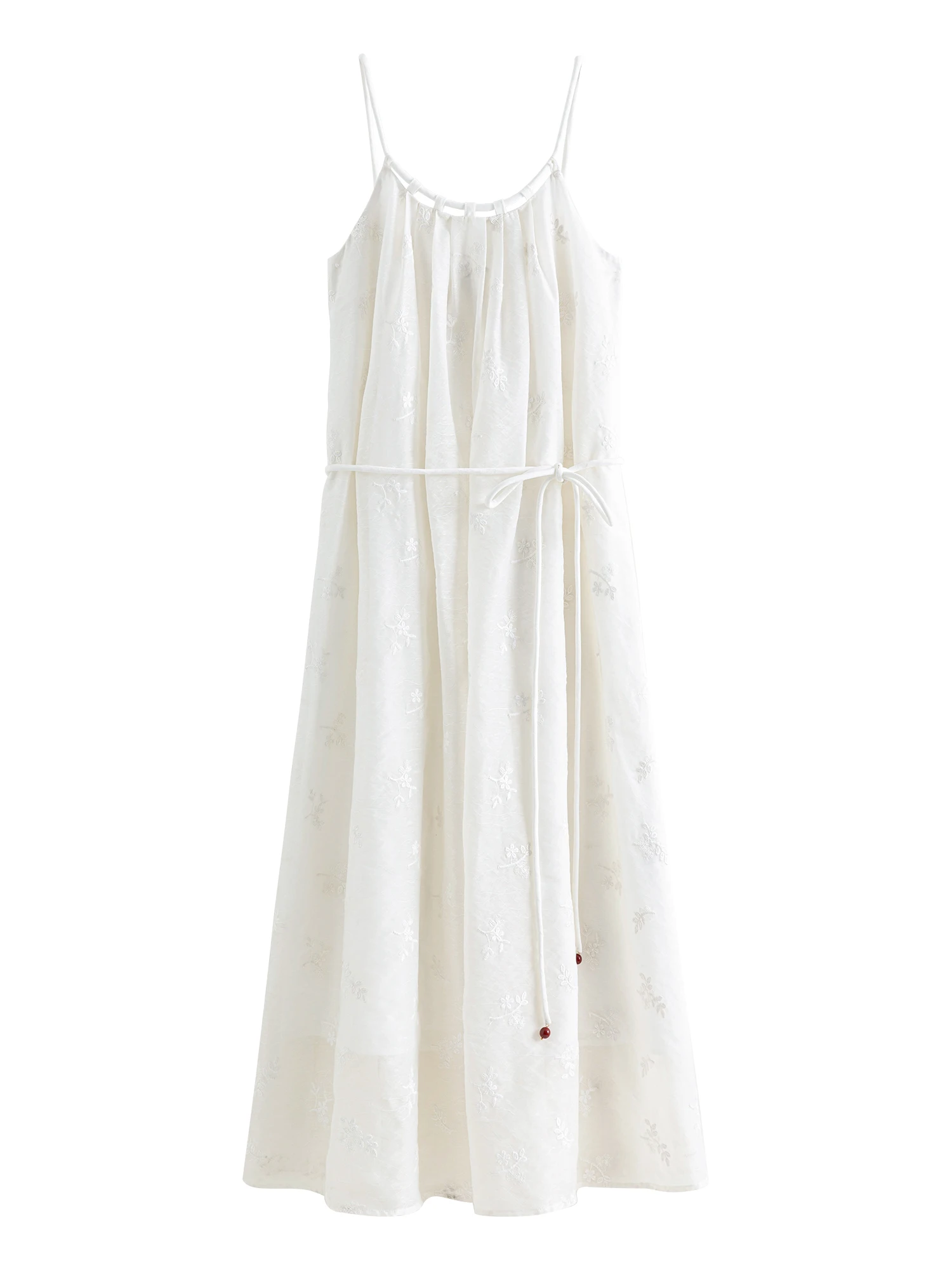 FSLE New Chinese Style Embroidered Halter Dress For Women 2024 Summer White Classic Versatile Casual Long Dress 24FS18030