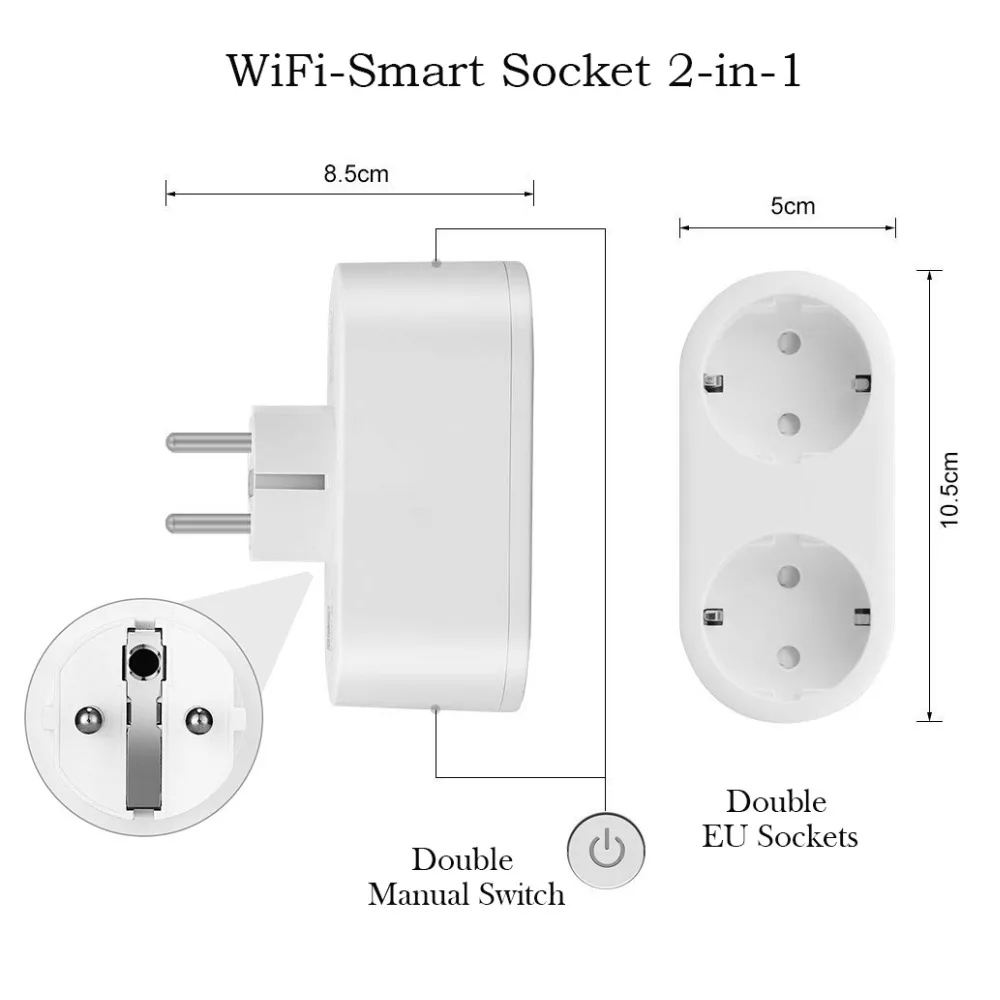 16A Tuya Smart Outlet WiFi Dual Plug EU 2 In 1 Socket Switch Smart Life APP Voice Timing Control Works With Alexa Google Home