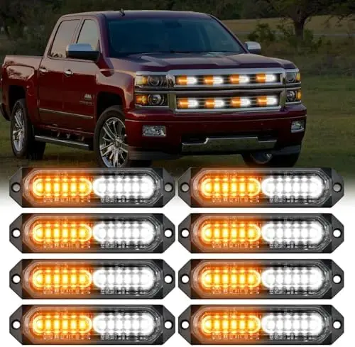 

Nilight 8PC LED Strobe Lights - 12V/24V Amber White Hazard Beacons for Cars, Trucks, SUVs - Ultra Slim Sync