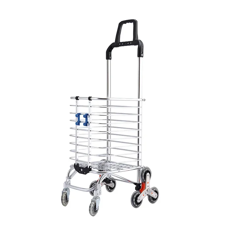 Folding Grocery Cart Portable Shopping Aluminum Alloy Lightweight Step Climbing Trolley with Telescopic Rod 35L Big Capacity