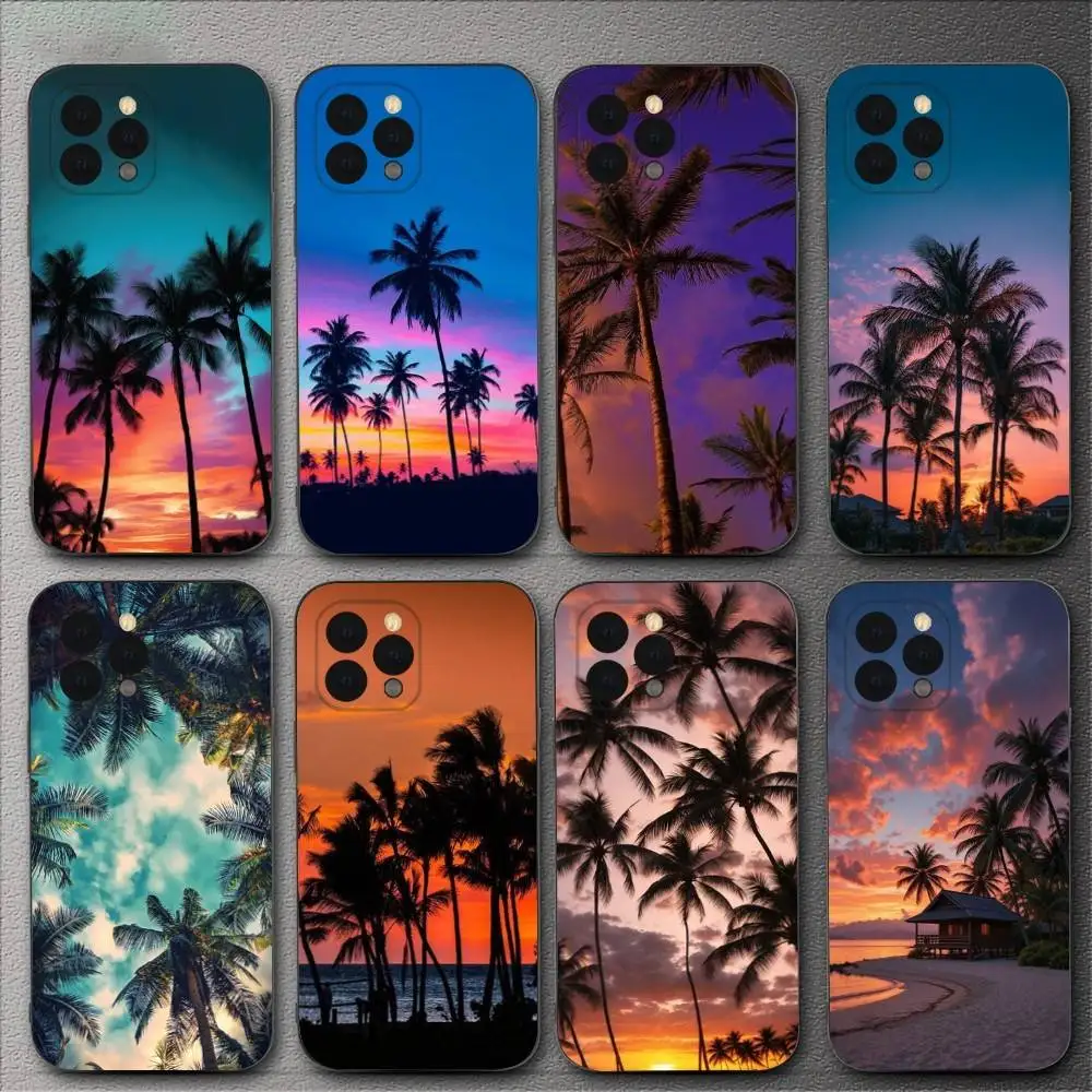 

Coconut Palm Tree Phone Case For iPhone 16,15,14,13,12,11,XS,XR,X,8,7,Pro,Max,Plus,mini Silicone Black Cover