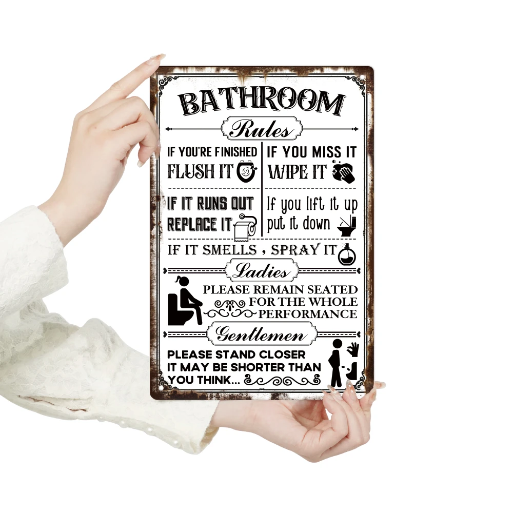 1Pc Putuo Decor Vintage Bathroom Metal Tin Sign - Witty Bathroom Rules Wall Art, Rustic 2D Flat Design, 19.81 X 29.97cm , Perfect Home Bathroom Decor, Bathroom Decorations and Accessories