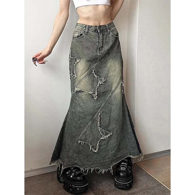 

Y2K American Retro Design Multi Piece Patchwork Denim Skirt for Women in Vibe Style Spicy Girl Tassel Irregular Skirt 2026 New