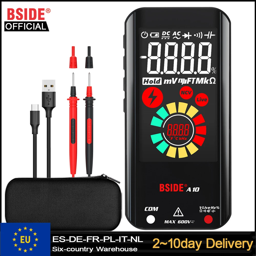 Multimètre numérique de poche BSIDE, multimètre automatique, voltmètre USB rechargeable, testeur de tension en temps réel avec mesure du cycle de service