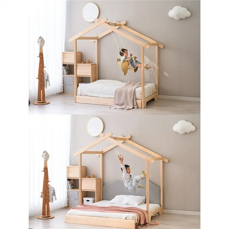 Solid wood bed, eco-friendly retractable house bed, boys, girls