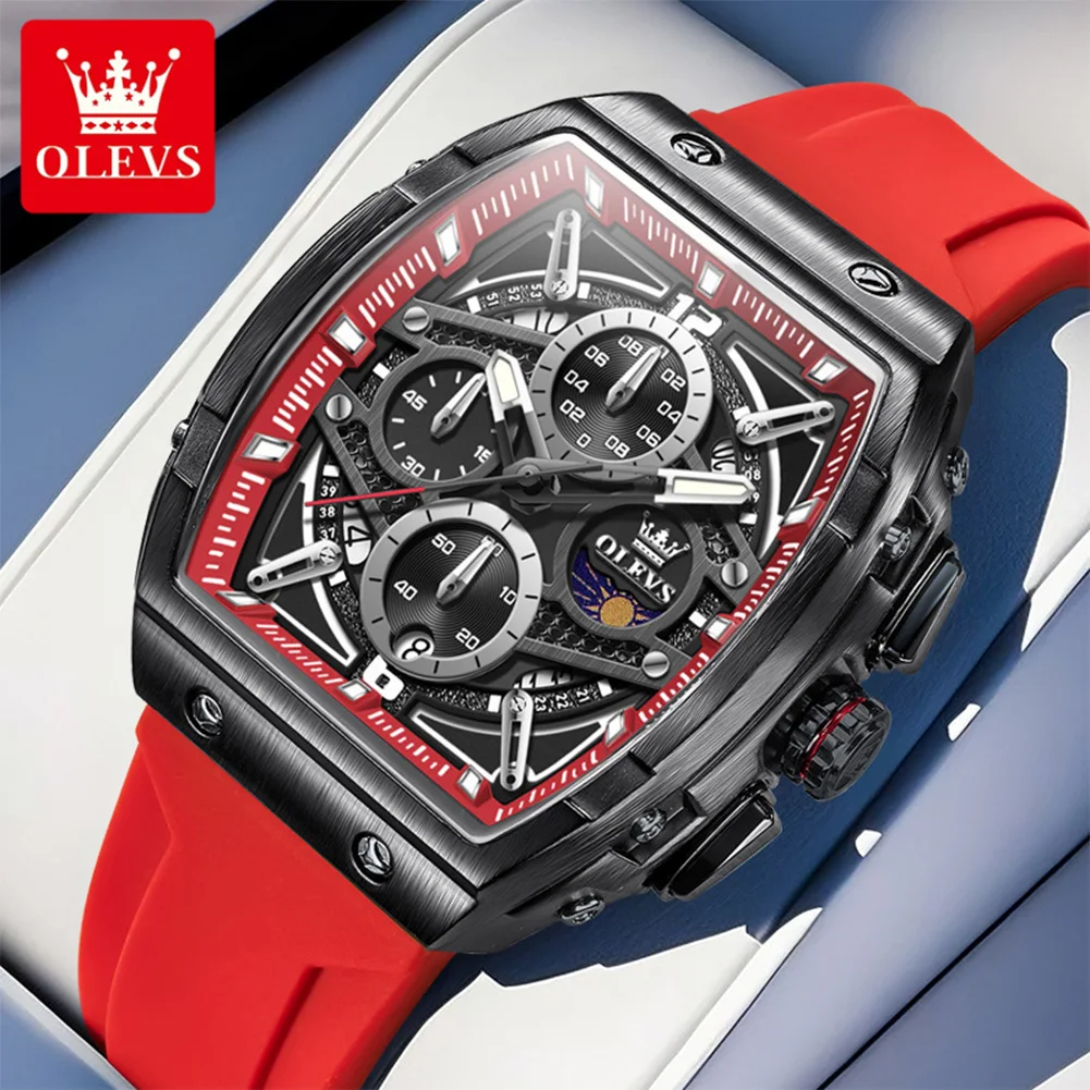 OLEVS 2975 Herrenuhr, klassischer Sport-Chronograph, Silikonarmband, wasserdicht, leuchtend, Herren-Quarz-Armbanduhr, Herrenuhr, Original