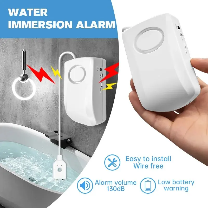 Household Water Detector Alarm, 130Db Water Leakage Sensor Flood Overflow Alarm, Simple Installation (Battery Not Included)