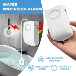 Household Water Detector Alarm, 130Db Water Leakage Sensor Flood Overflow Alarm, Simple Installation (Battery Not Included)