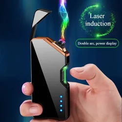 lighter electric recharge usb plasma cigarette windproof Smoking Accessories cool Laser induced double arc Men's Gift lighters