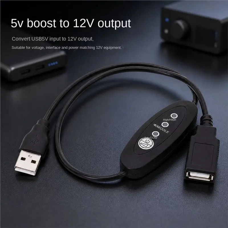 A72T USB 5V To 12V Boost Fan Cable USB-A Male To Female Fan Cable 3 Gears Speed Adjustable USB To 12V Chassis Fan Cable