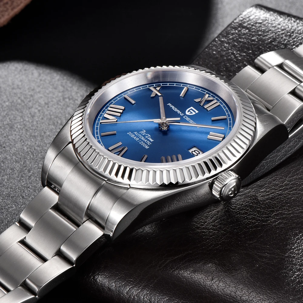 PAGANI DESIGN ساعة أوتوماتيكية عصرية ميكانيكية للرجال بمؤشر روماني زجاج الياقوت 200 متر مقاومة للماء ساعات من الفولاذ المقاوم للصدأ
