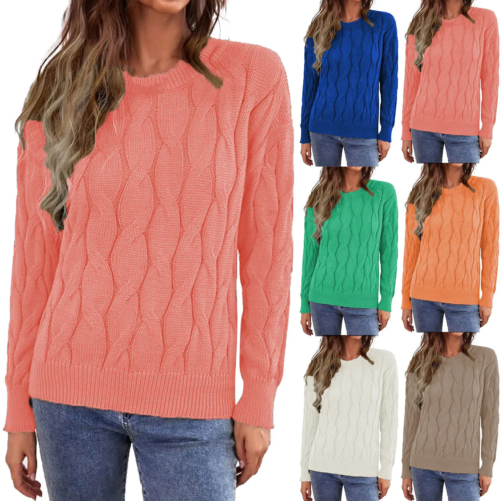 

Womens 2024 Cute Elegant Soft Crewneck Long Sleeve Hollow Y2K Cable Knit Pullover Sweaters Packs of Sweaters for Women