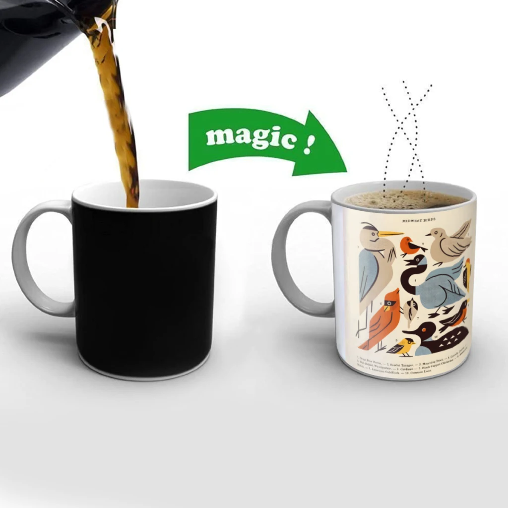 

Midwest Birds Guide Creativity Change Color Chang mug Ceramic mug Hot Coffee Cup Breakfast Cup Mug Friend Gift