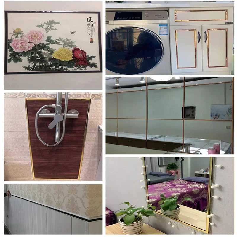 5M Gold Wall Sticker Strip Stainless Steel Flat Self Adhesive Living Room Decoration Mirrors for Home Wall Edge Strip image 4