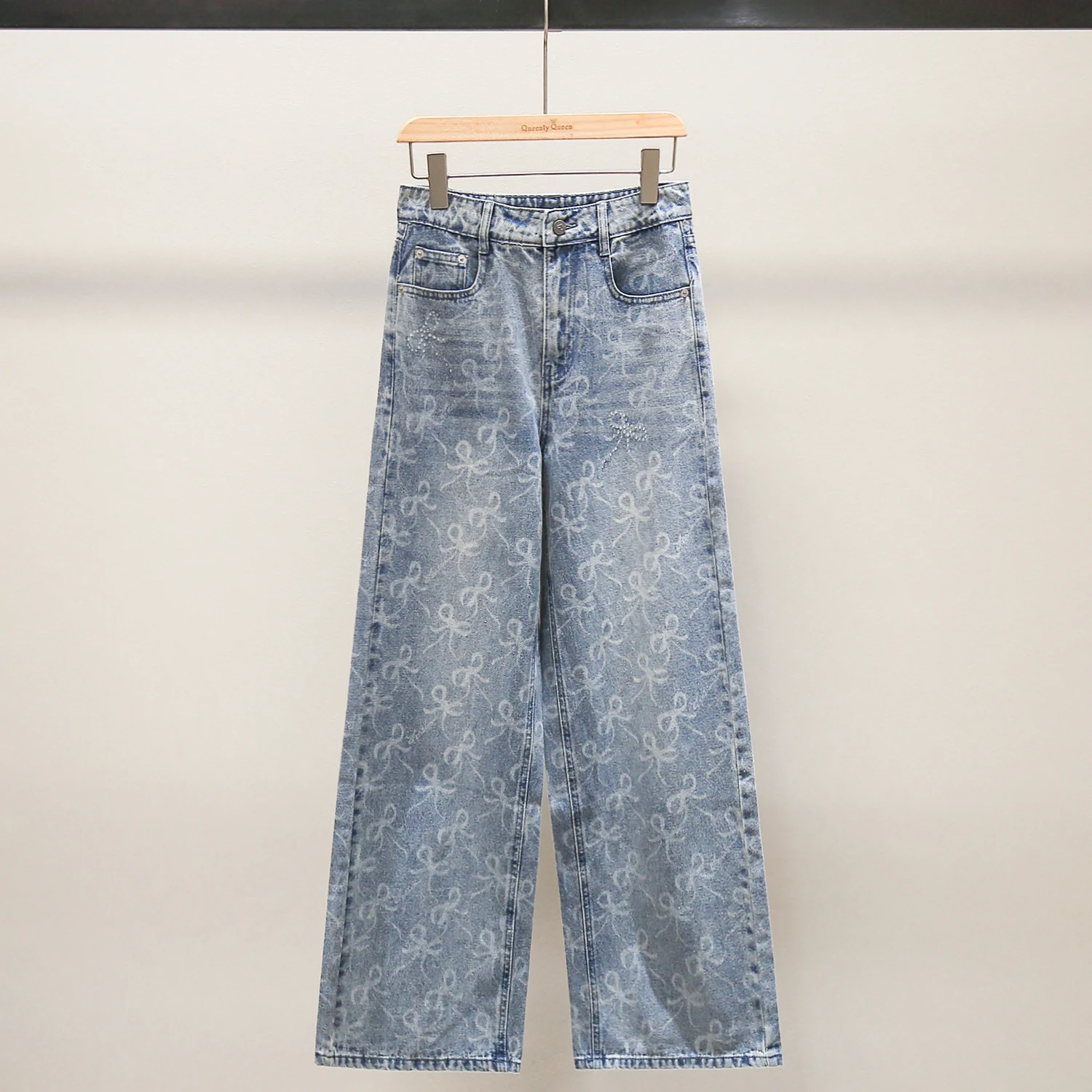 

Широкие джинсовые брюки с высокой талией и лазерным принтом, повседневные прямые джинсы с высокой талией, новые летние брюки...