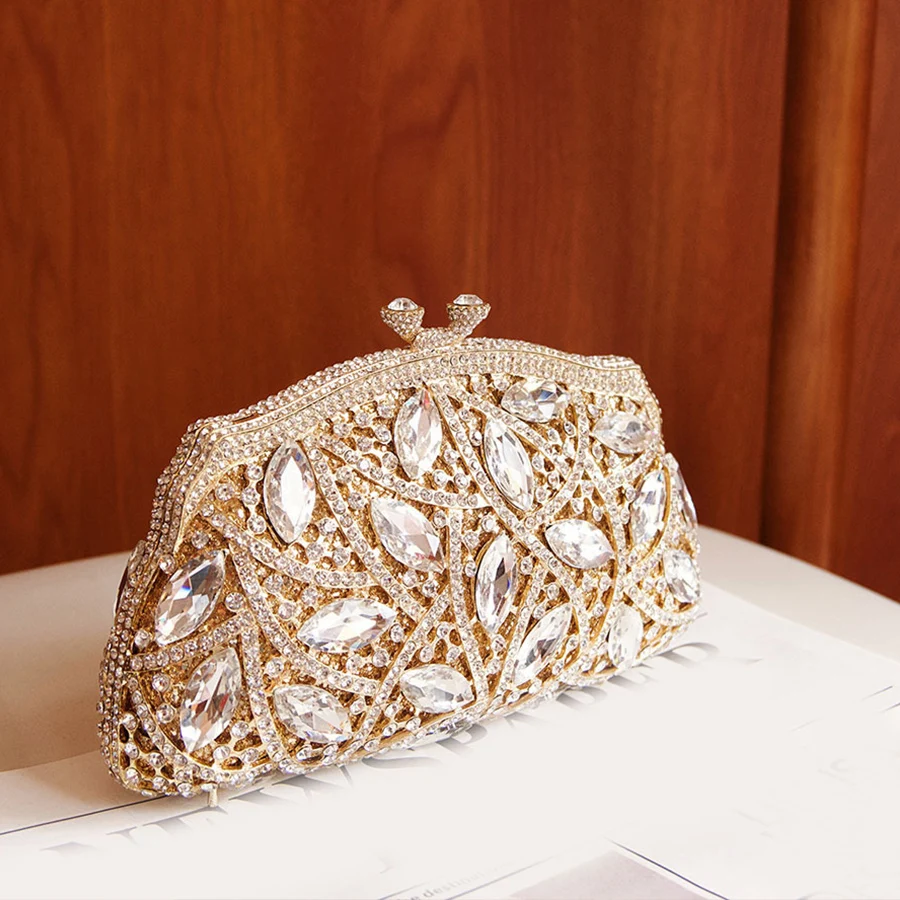 Gold/Silver Women Rhinestones Evening Bags Metal Diamond BanquetHandbag Bridal Clutches Purse Wedding Party Stone Dress Bags Sac