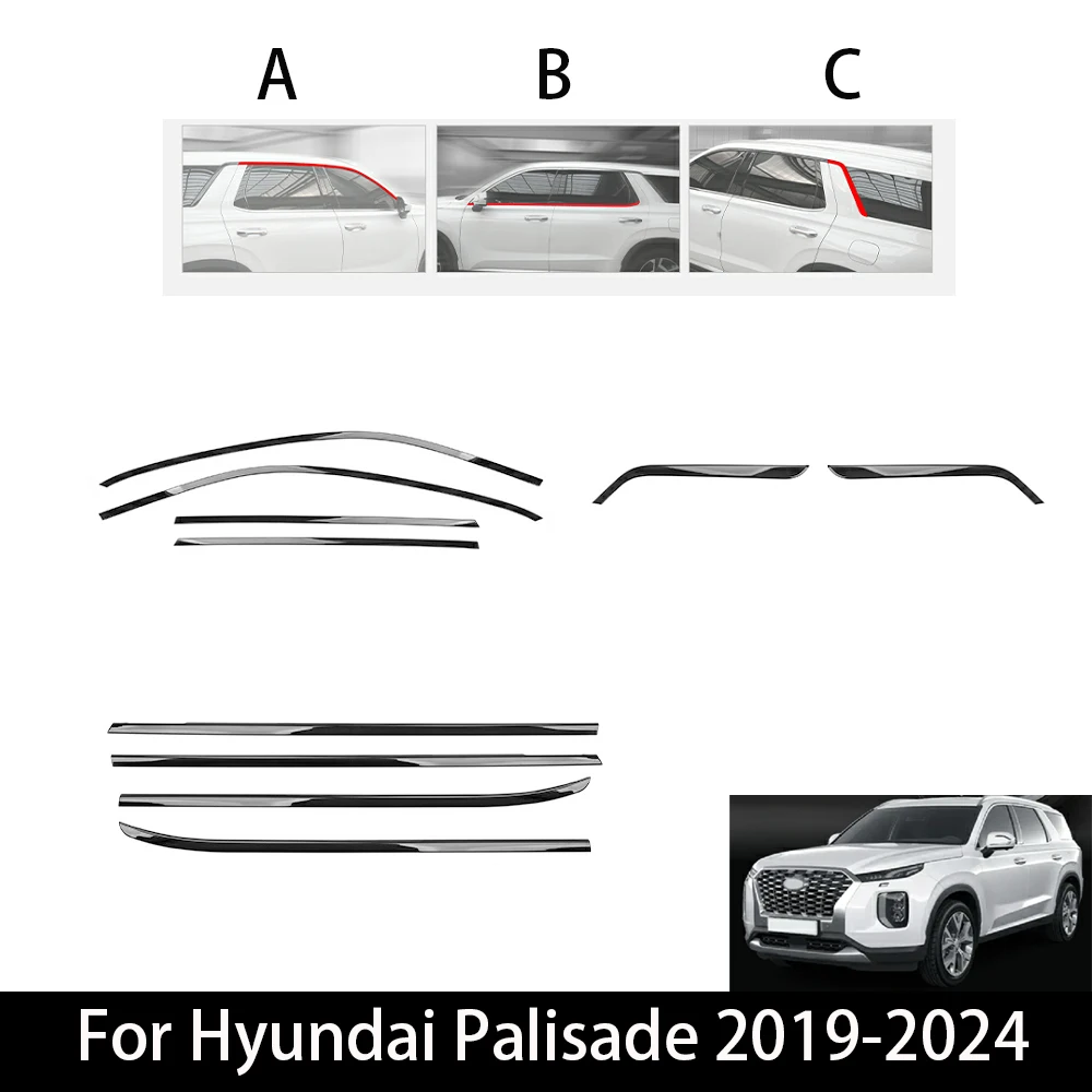 10pcs ABS Car Window Decorative Strip Side Panel Cover Trim D-pillar Window Trim Strip For Hyundai Palisade 2019-2024 Accessorie