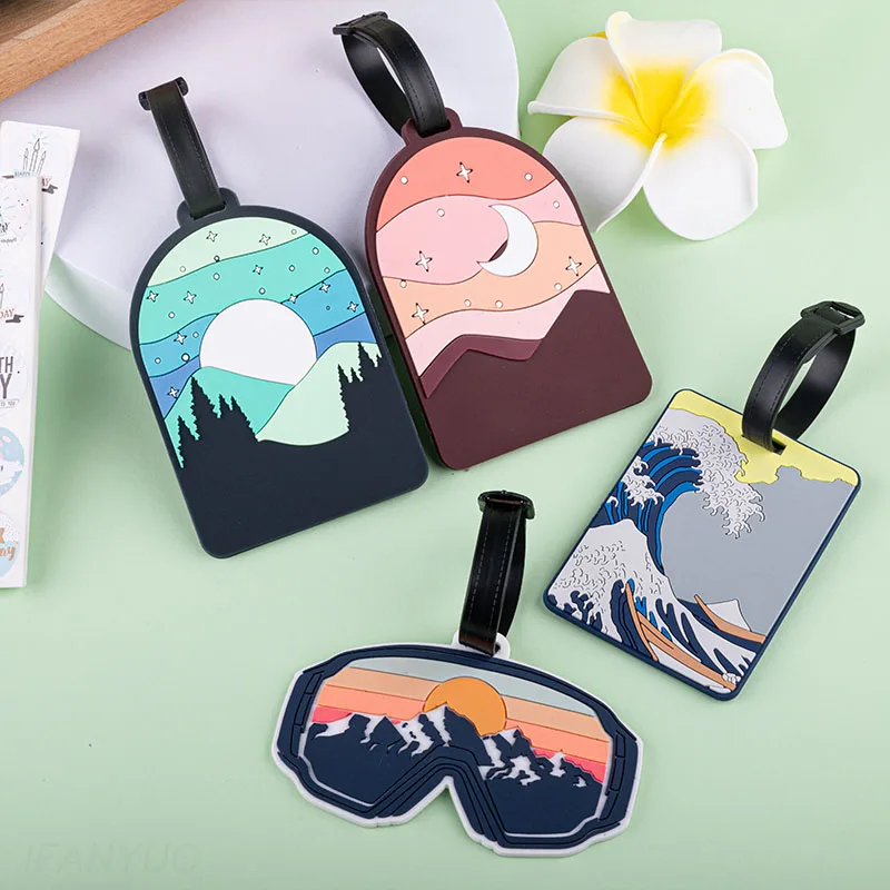 Camping Mountain Landscape Luggage Tag Nature Scenery PVC Suitcase Identifier Label Travel Baggage Name Tag Backpack Accessory