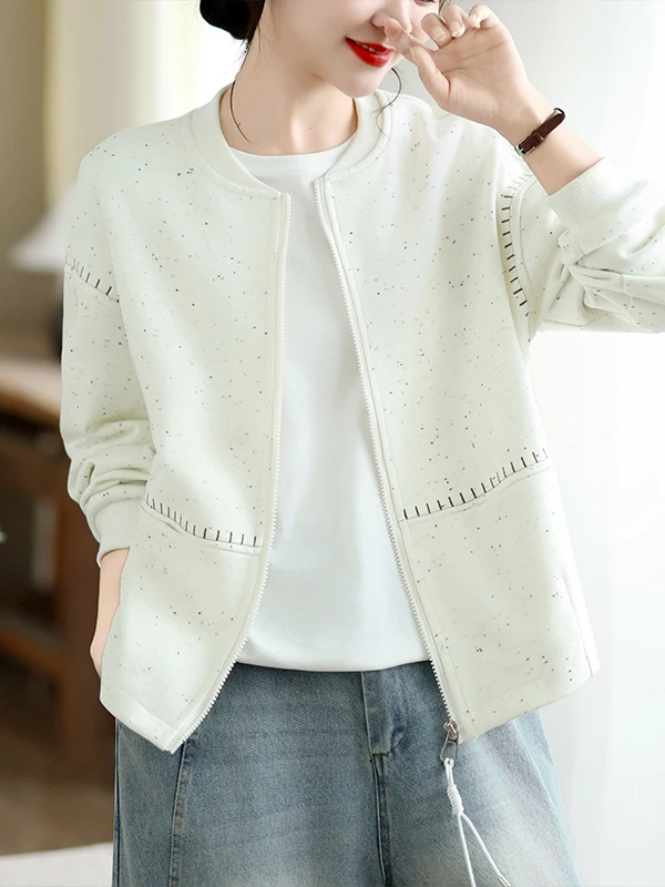 Authentic Spring Autumn 2026 Loose Fashionable round Neck Baseball Jacket Open Cardigan Top Women's Casual Style Long Sleeve