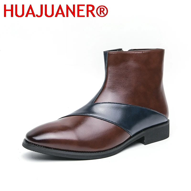 

Men High Top Platform Zip Casual Leather Men Boots Man Japan Harajuku Korean Streetwear Fashion Business Wedding Leather Shoes