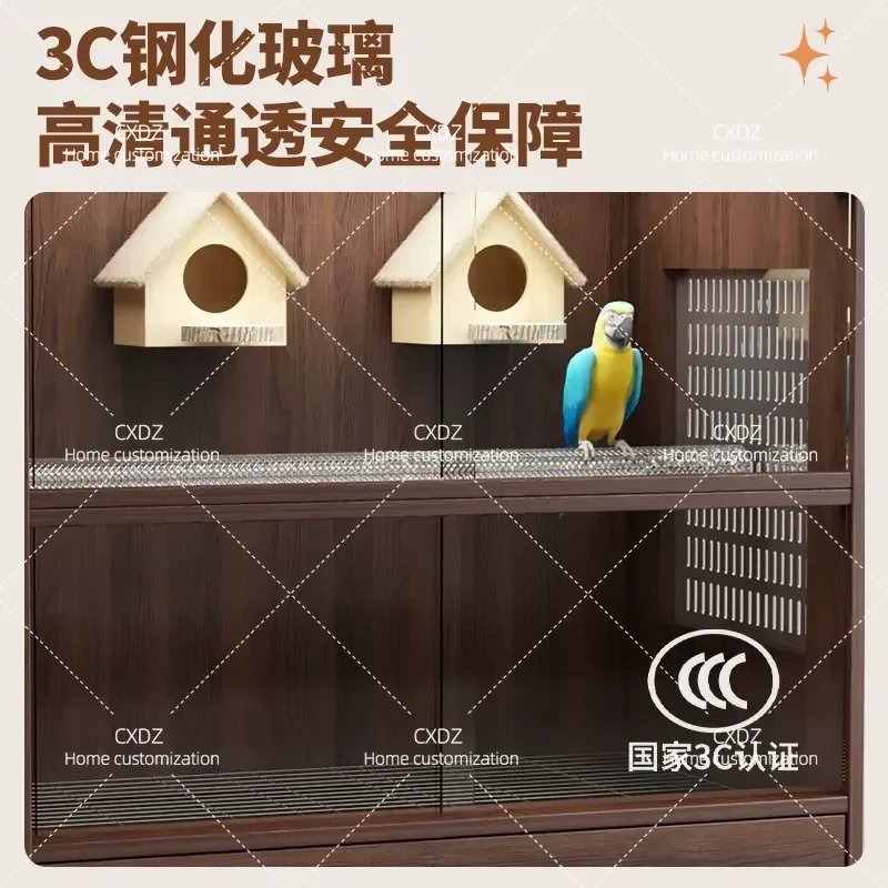 Parrot Bird Cage Villa Large Luxury Wooden Bird Cage Feather-proof Powder Villa Pet Cage Splash-proof Customized Bird Cabinet