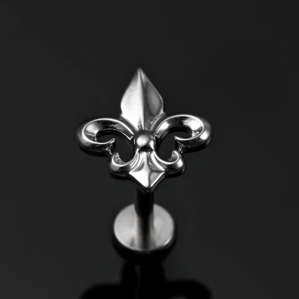 Casvort 1 Stück Vintage Barock Titan Fleur-de-lis Labret Piercing Flacher Ohrstecker Gewindelose Conch Helix Ohrringe Schmuck – Detail 7
