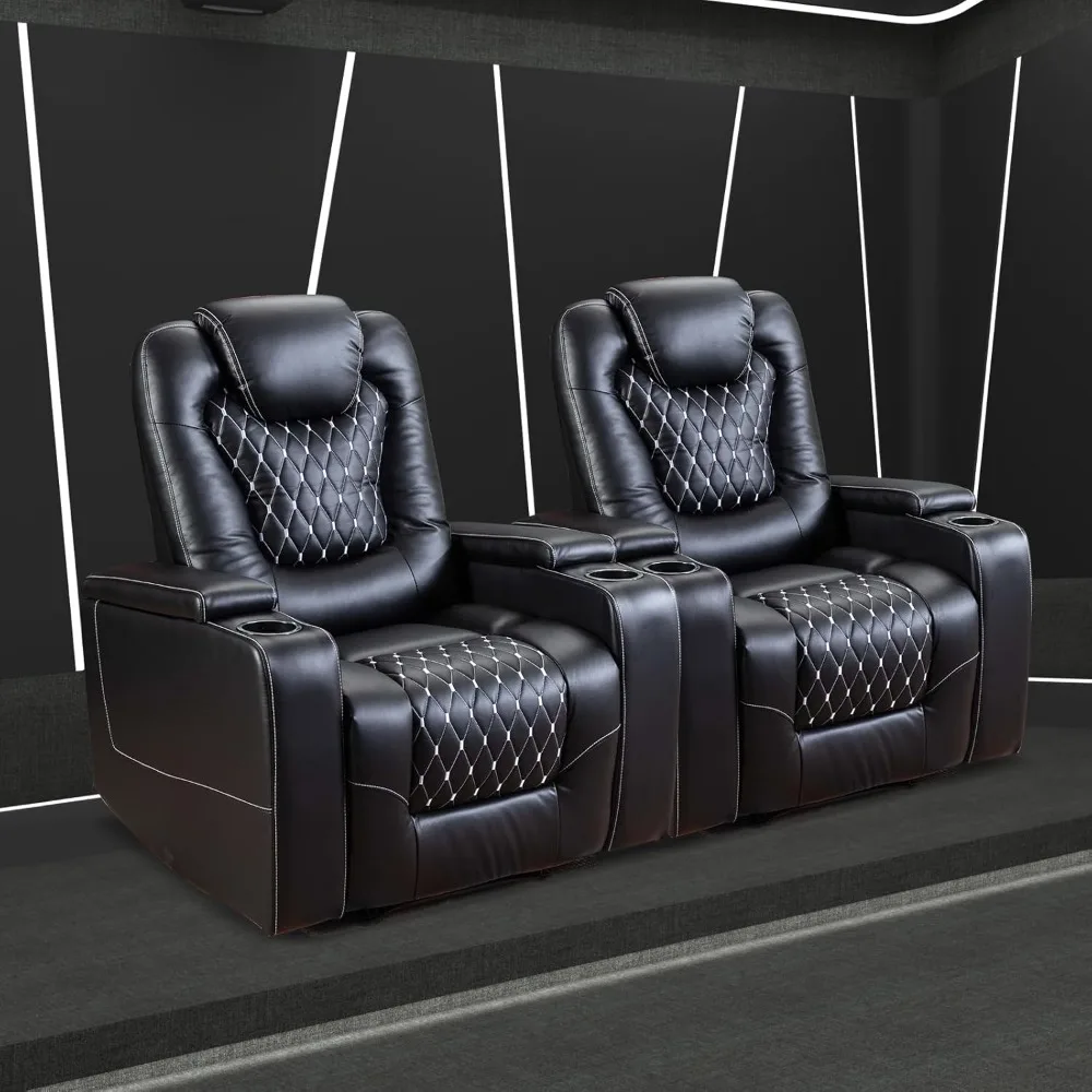 Power Recliner Chair, USB Ports and Cup Holders, with Hidden Arm Storage, Overstuffed Electric Home Theater Seating Reclining