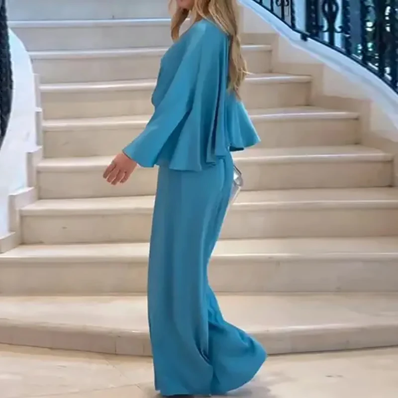 

Fashion V-neck Solid Color Commuting Playsuit Summer Casual Street High Waist Wide Leg Jumpsuit New 2026 Batwing Sleeve Romper