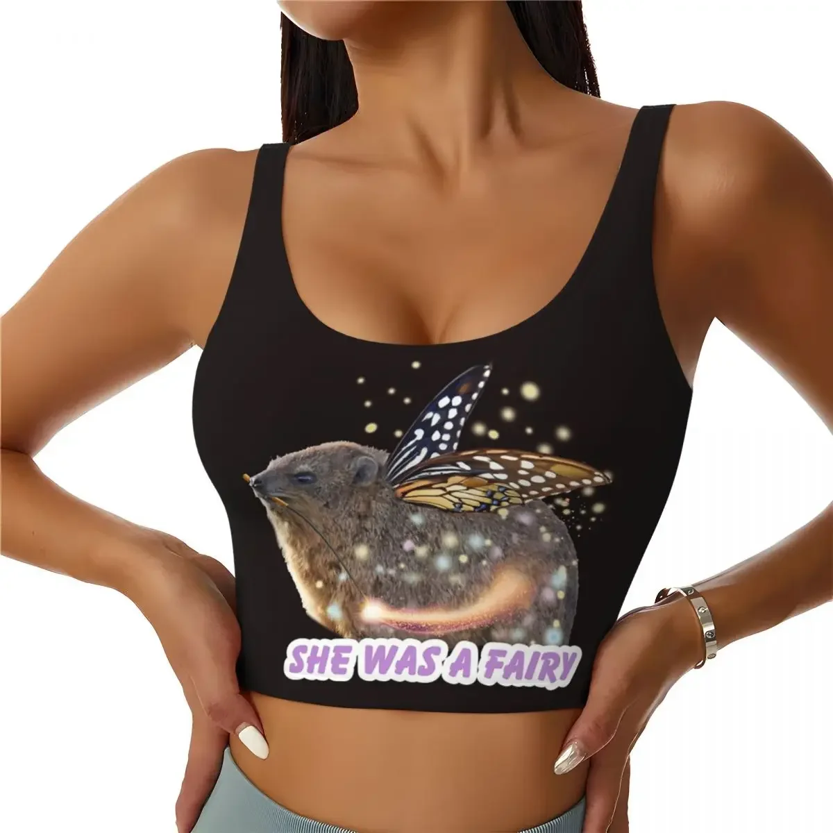 Custom Rock Hyrax Fairy Women Sports Bra High Impact Vest Gym Workout Yoga Crop Tank Tops