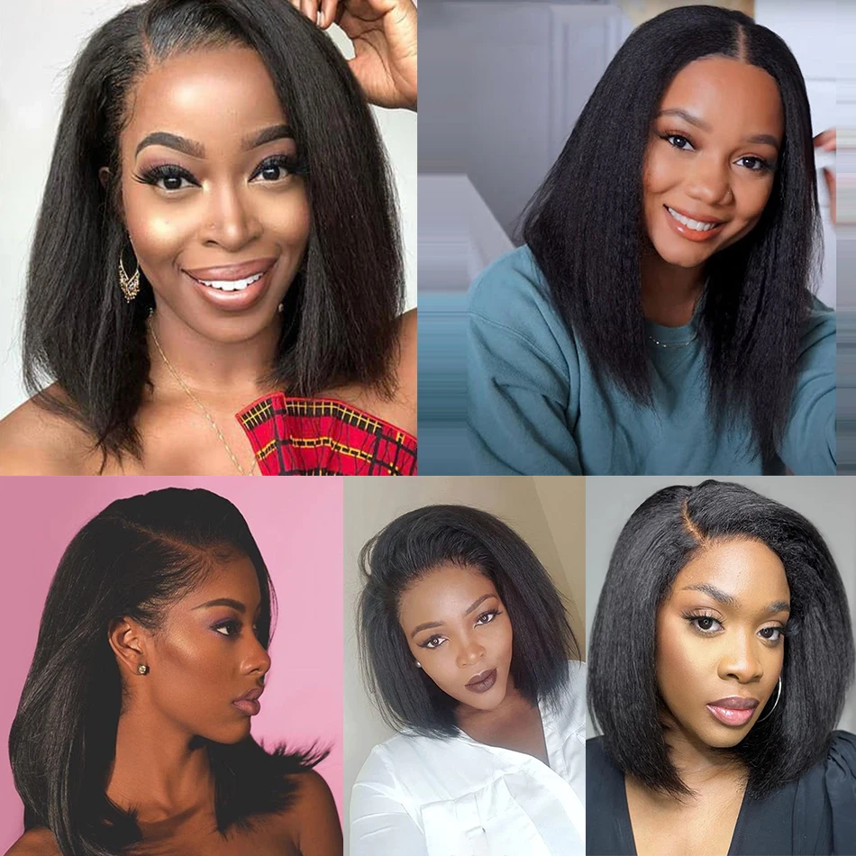 Synthetic Yaki Straight U Part Wig Kinky Afro Puff Natural Look Glueless Heat Resistant Fiber Easy Wear Cosplay Costume Party