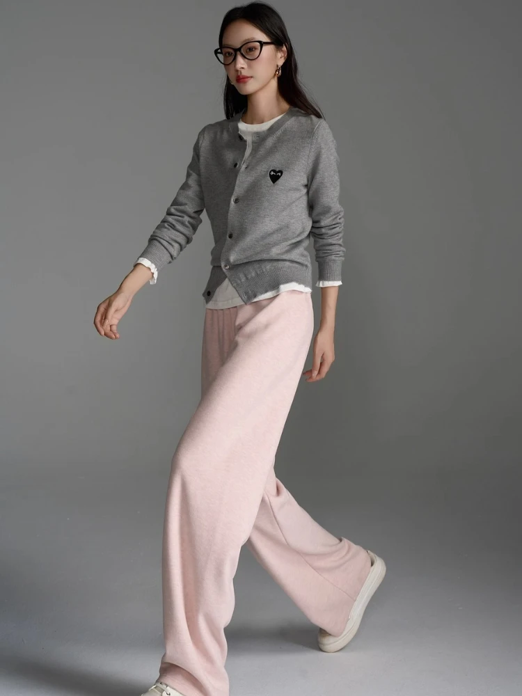 OLrain Gebreide Veelzijdige Broek voor Dames Herfst 2025, Eenvoudige Losse Rechte Broek Mode Effen Elastische Taille Broek O57QK001608