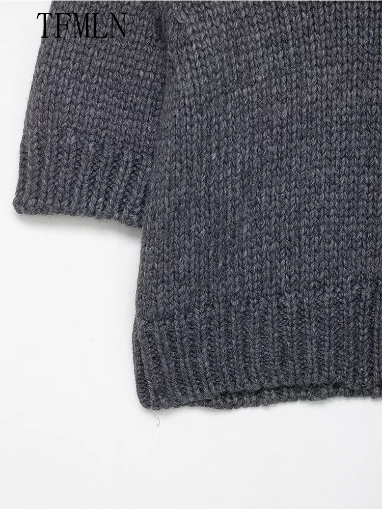 TFMLN 2025 الخريف السببية المرأة الصلبة محبوك البلوزات موضة الخامس الرقبة قصيرة الأكمام اقتصاص البلوز القمم شيك السيدات تريكو