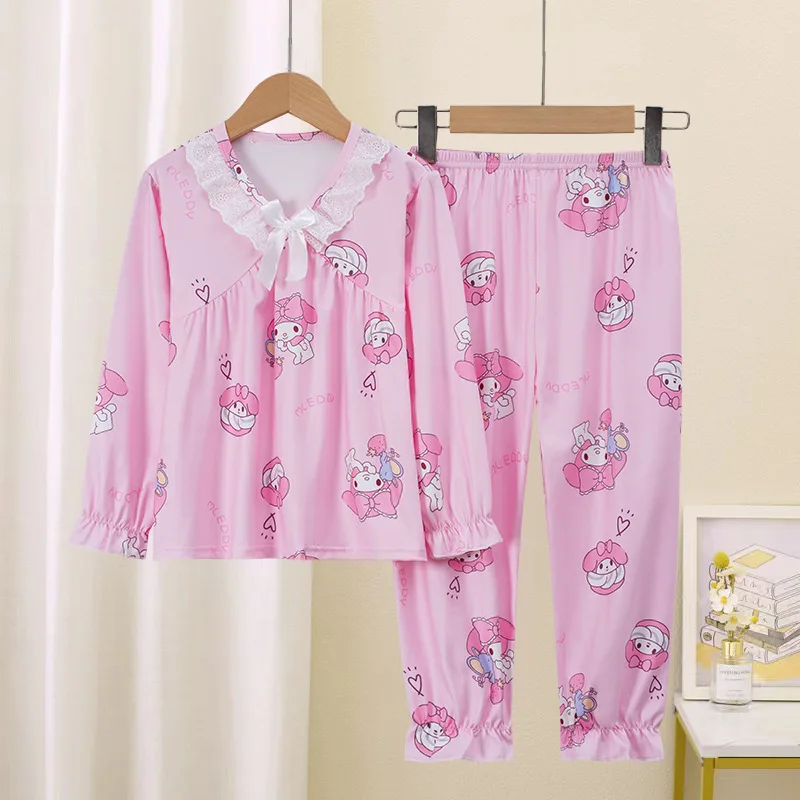 Charming Sanrio Girls Pajama Sets Print Comfortable Loose Soft Lace Trimmings Sleep Clothes Kid Suitable Homewear Autumn Winter