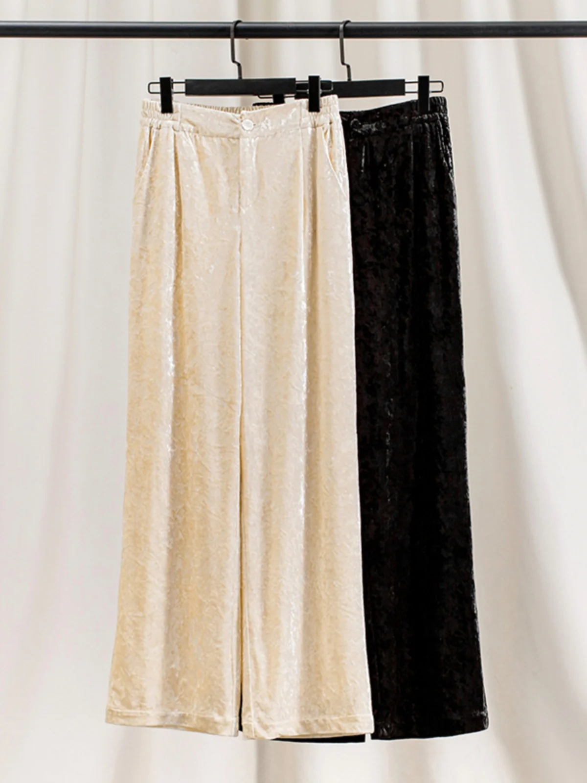 

High Waist Wide Leg Pants Women's Diamond Velvet Casual Trousers Autumn Winter Gold Velvet Pants Straight Cut Loose Fit