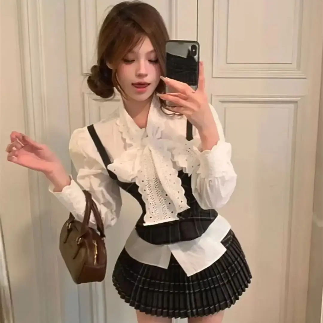 

Autumn Winter Skirt Three-Piece Suit Women New Style High-End Temperament Small Fragrance Style Pattern Camisole Shirt