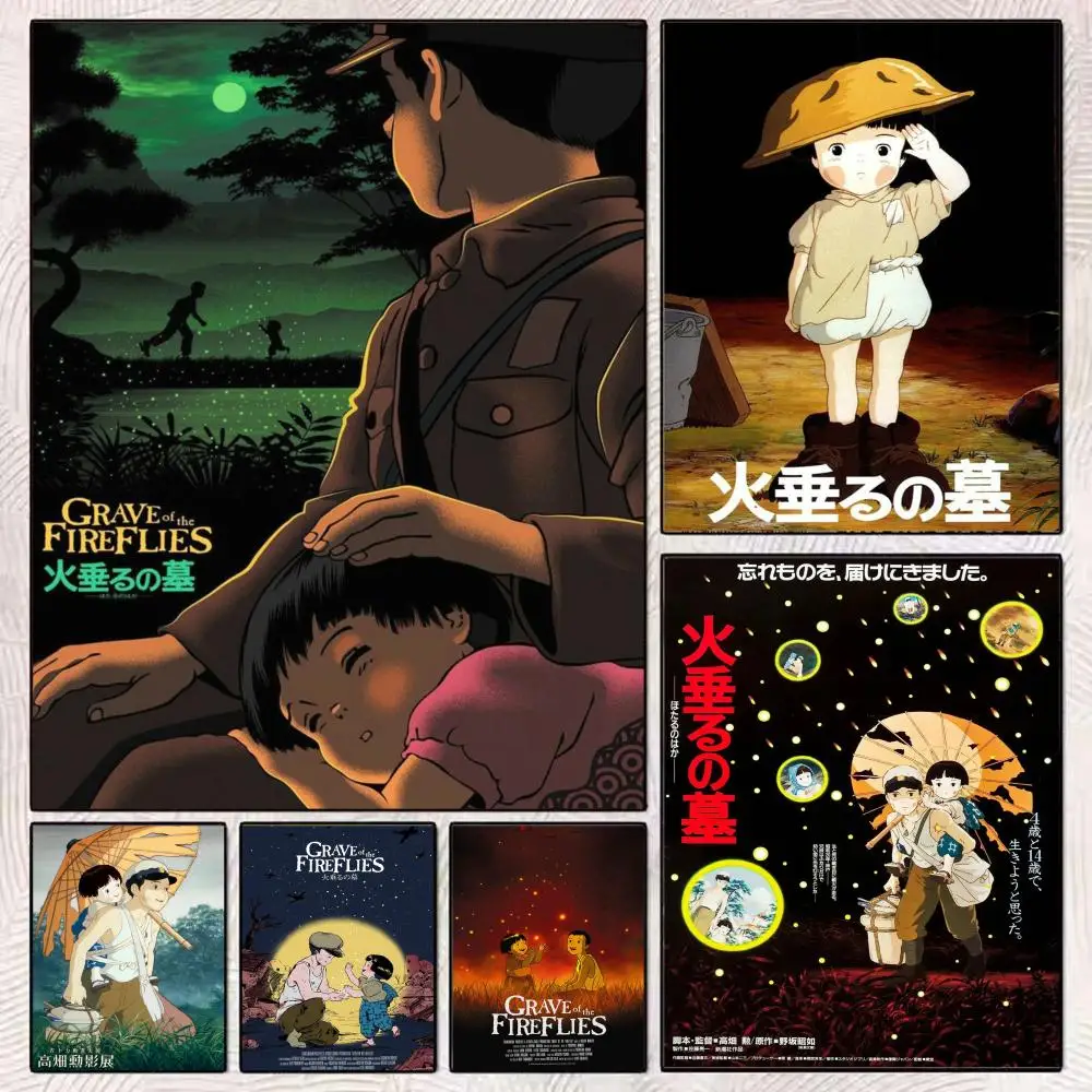

G-Grave of The Fireflies Anime Poster HD Art Mural Wallart Poster Waterproof Vintage Print Decor for Home Decoration DIY