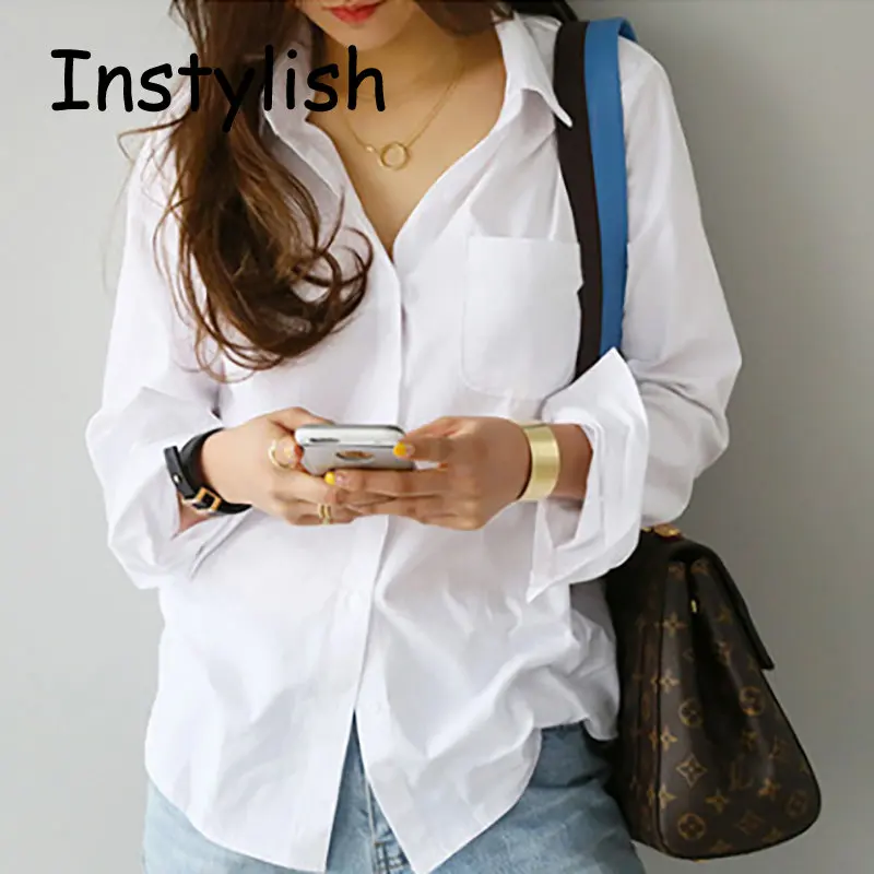 White Shirt Women Spring Long Sleeve Turn Down Loose Blouse Casual Cotton Tops OL Style Loose Shirt Streetwear Tunics 2023 New