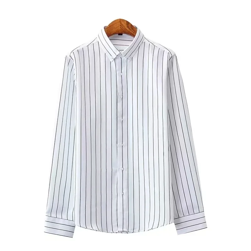 

2025 new fashionable men's British style striped printed long sleeved shirt, comfortable casual top with 10 colors