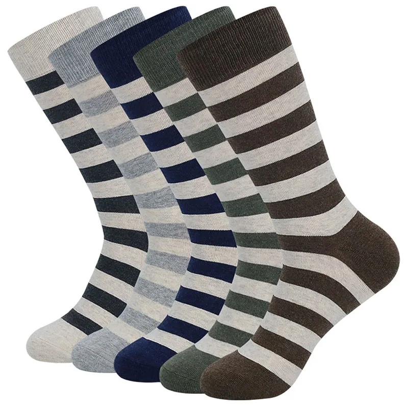 5 Pairs Hot Sale Plus Size 47,48 Casual Men Socks New Socks Fashion Striped Colorful Happy Business Party Dress Cotton Socks Man