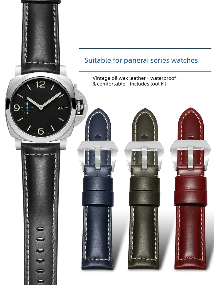 Watch with Genuine Leather Men for Panerai Series PAM441/111 Retro Oil Wax Leather 22/24/26 Mm High-end