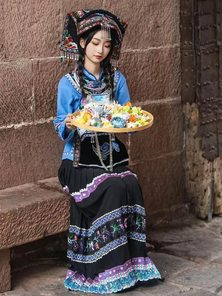 

Women's embroidered top corset long skirt set exotic performance costume new photography