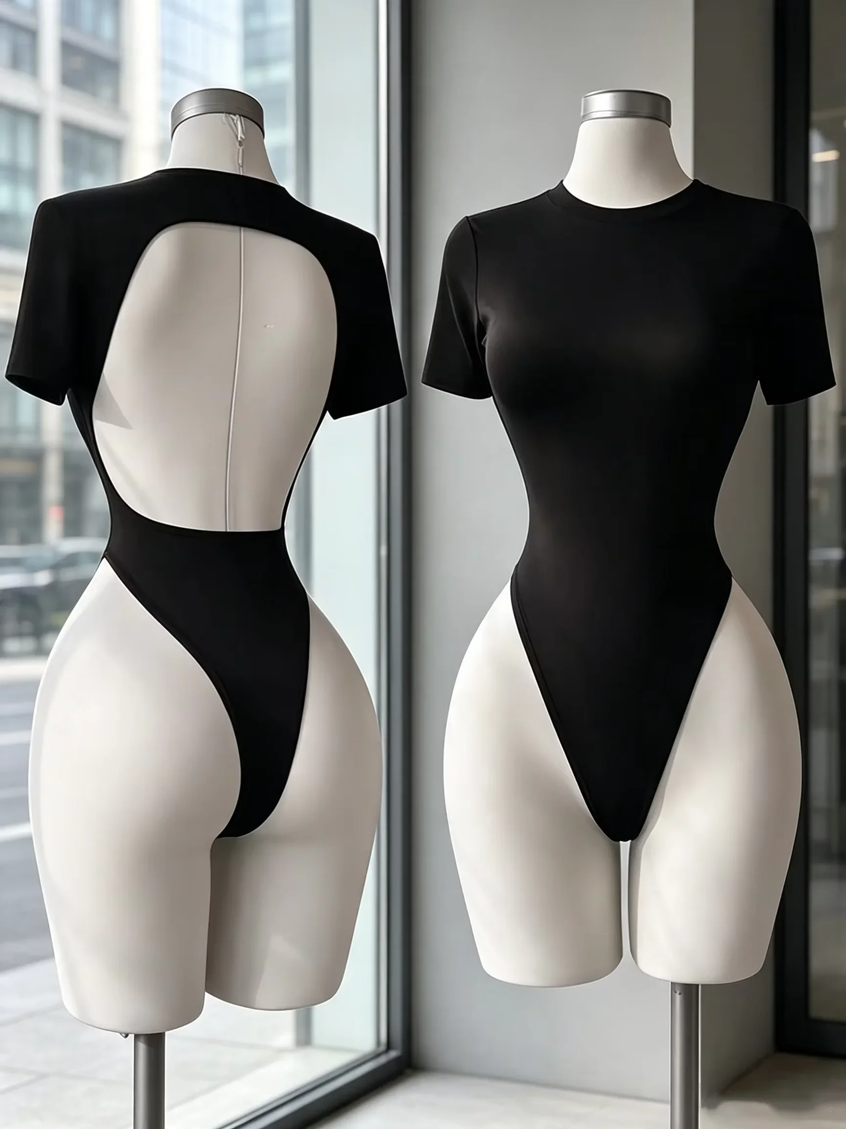 Body de manga corta básico de la marca QQ, para mujer, ideal para el verano, con cuello redondo, corte ajustado, estilo «romper», para uso urbano, de alta calidad, con espalda descubierta y muy cómodo.