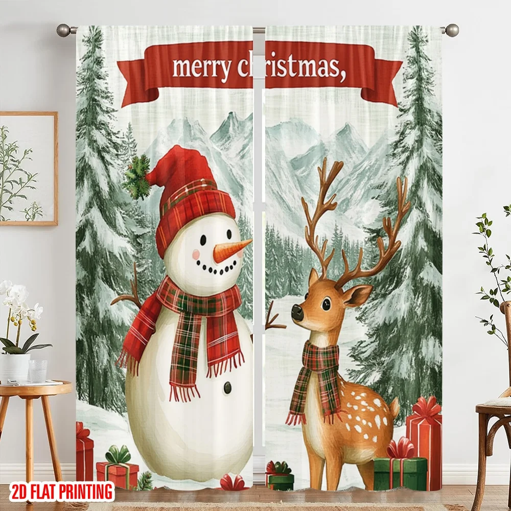 2 قطعة، ستائر بسيطة مطبوعة على شكل طائرة، ستائر لطيفة على شكل غزال ثلج لعيد الميلاد والشتاء (2) نسيج بوليستر متين 100% (بدون قضيب)