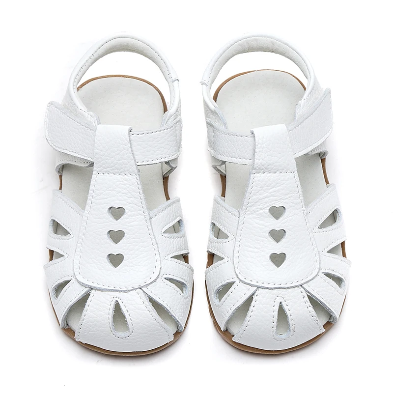 Full Genuine Leather Soft Sole Girls Flat Sandals Closed Toe Kids Girls Summer Shoes